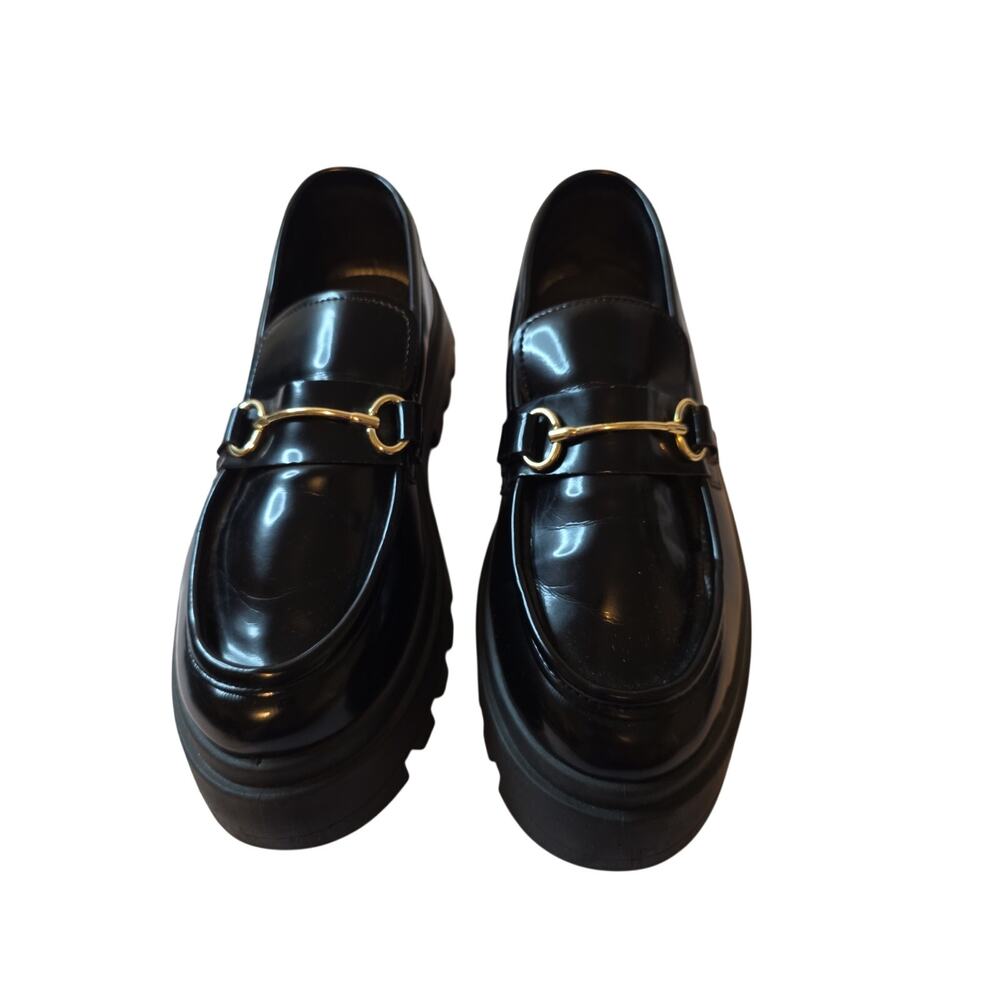 Asos 90s Design Loafer Shoes Women’s Black Chunky Platform Gold Accents Size 9